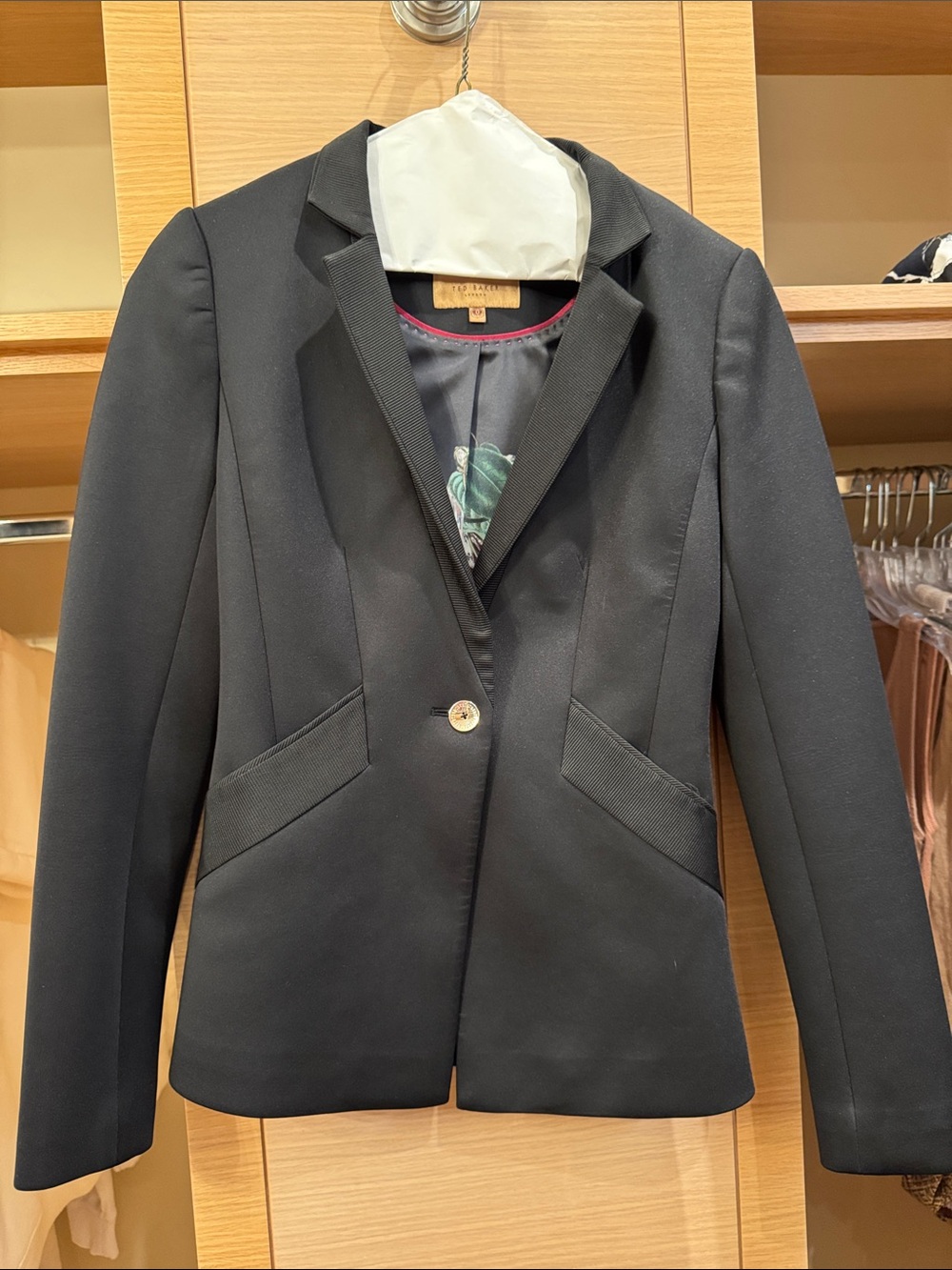 Ted Baker London Black Single-Button Tailored Blazer with Subtle Pink Lining